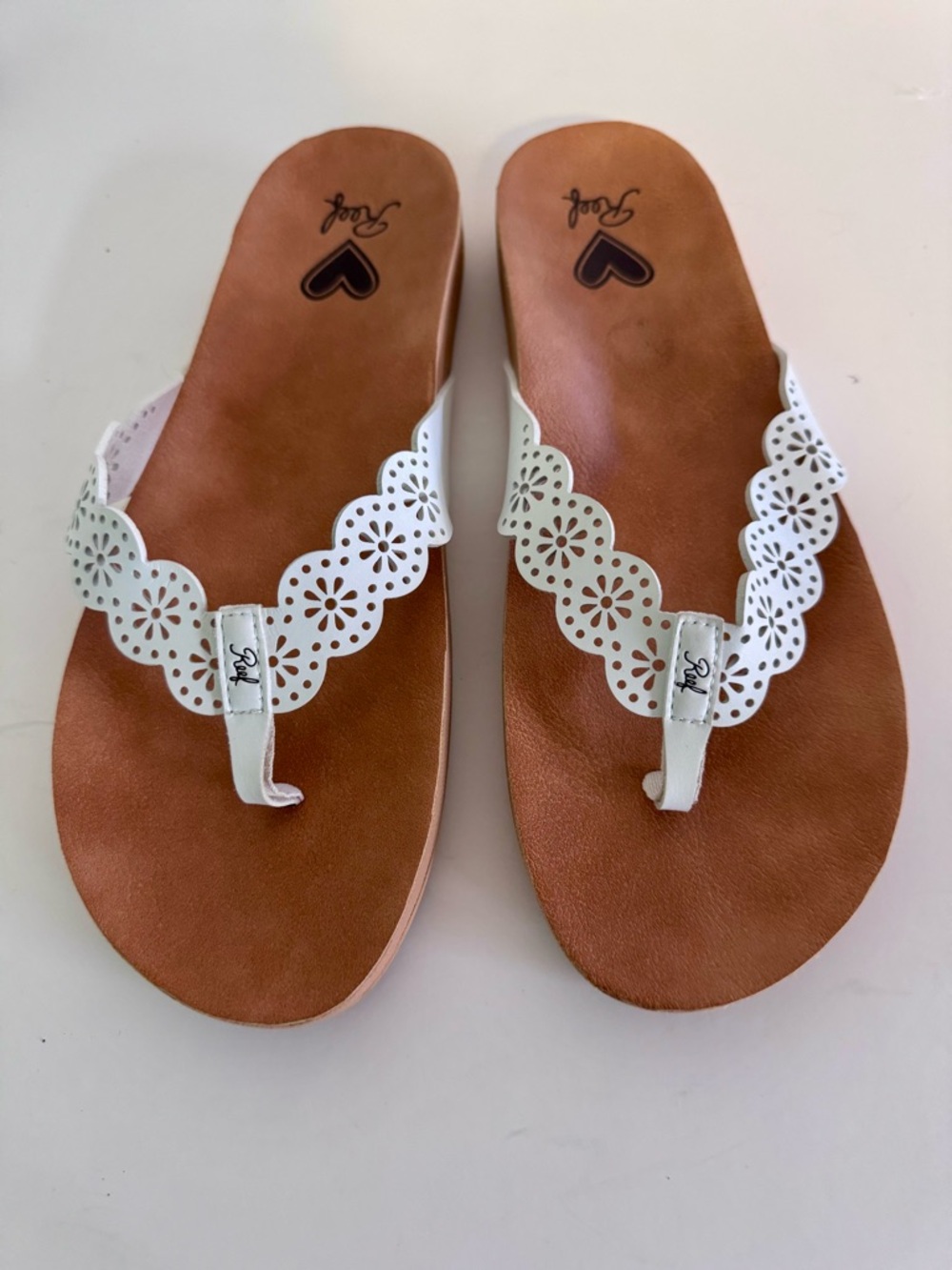 Reef Women's White Floral Laser-Cut Toe-Post Sandals Size 10